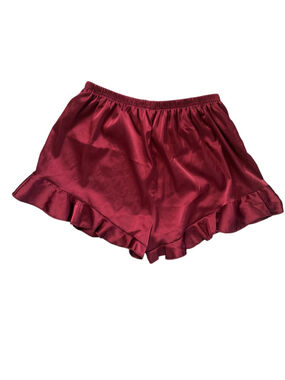 Burgundy Satin Ruffle Pajama Shorts - Maroon Silk Feel Sleepwear
